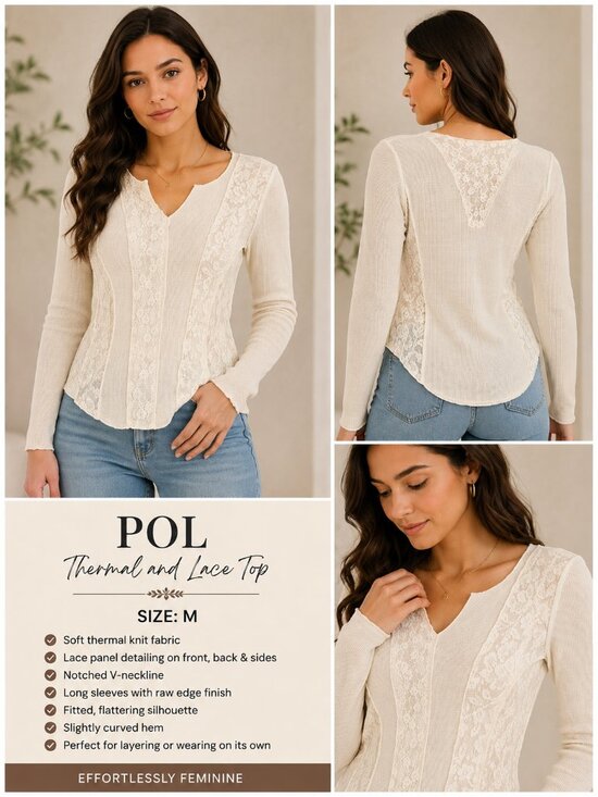 POL Tops - 🤍 POL Thermal & Lace Long Sleeve Top | Size M | Boho Romantic